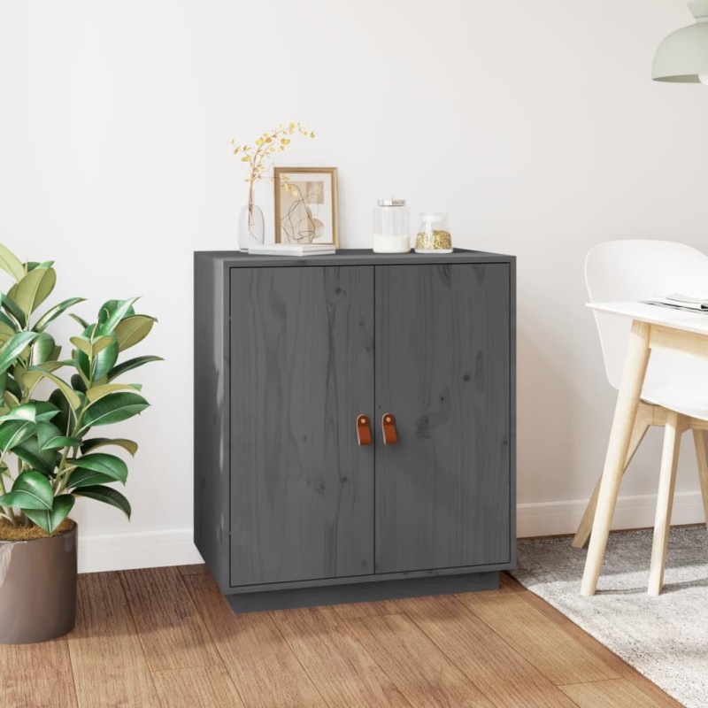 vidaXL Aparador de madera maciza de pino gris 65,5x40x75 cm