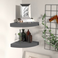 vidaXL Estante flotante de pared 2 uds MDF gris brillo 25x25x3,8 cm