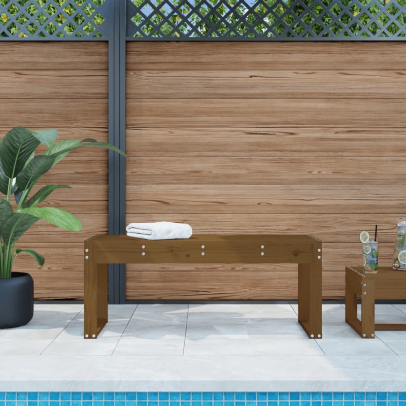 vidaXL Banco de jardín madera maciza de pino marrón miel 110x38x45 cm vidaXL Banco de jardín madera maciza de pino marrón miel 110x38x45 cm