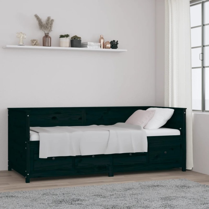 vidaXL Sofá cama de madera maciza de pino negro 80x200 cm