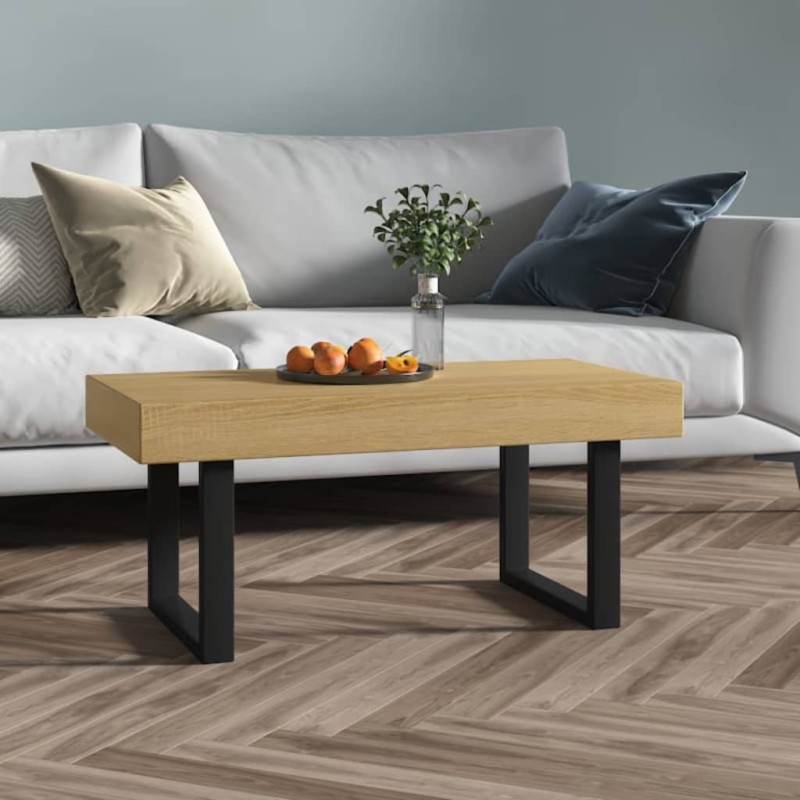 vidaXL Mesa de centro MDF y hierro marrón claro y negro 90x45x40 cm vidaXL Mesa de centro MDF y hierro marrón claro y negro 90x45x40 cm