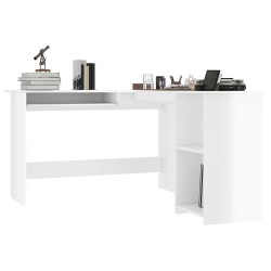 vidaXL Escritorio forma de L contrachapada blanco brillo 120x140x75 cm