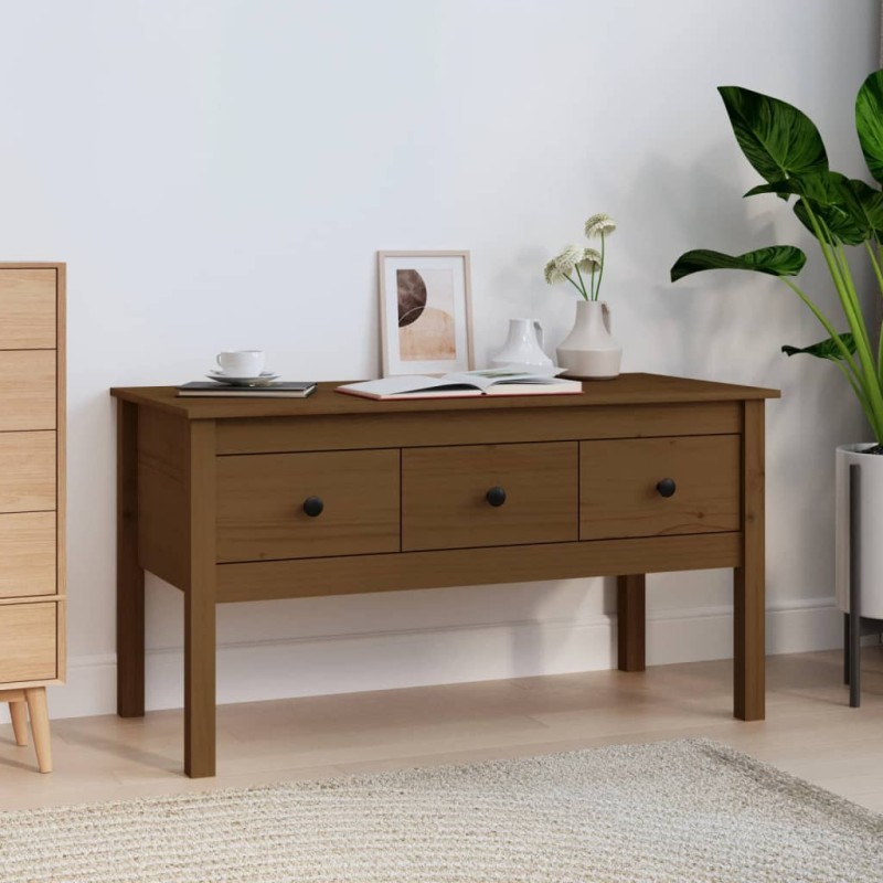 vidaXL Mesa de centro madera maciza de pino marrón miel 102x49x55 cm vidaXL Mesa de centro madera maciza de pino marrón miel 102x49x55 cm