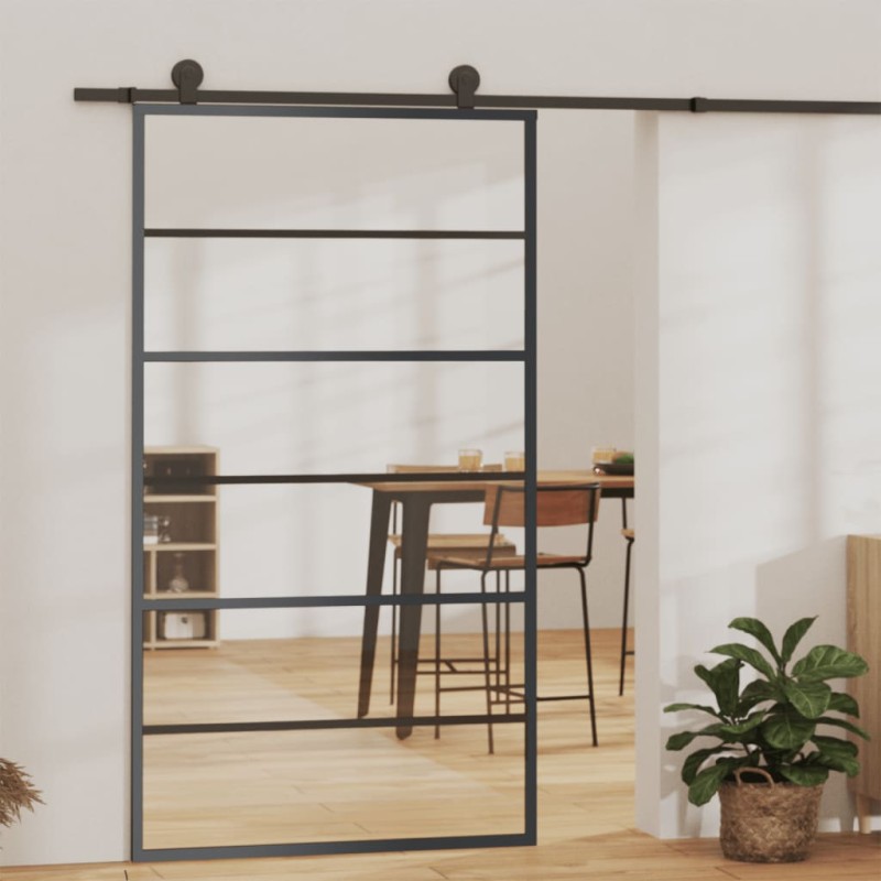 vidaXL Puerta corredera con herrajes ESG vidrio y aluminio 102x205 cm vidaXL Puerta corredera con herrajes ESG vidrio y aluminio 102x205 cm