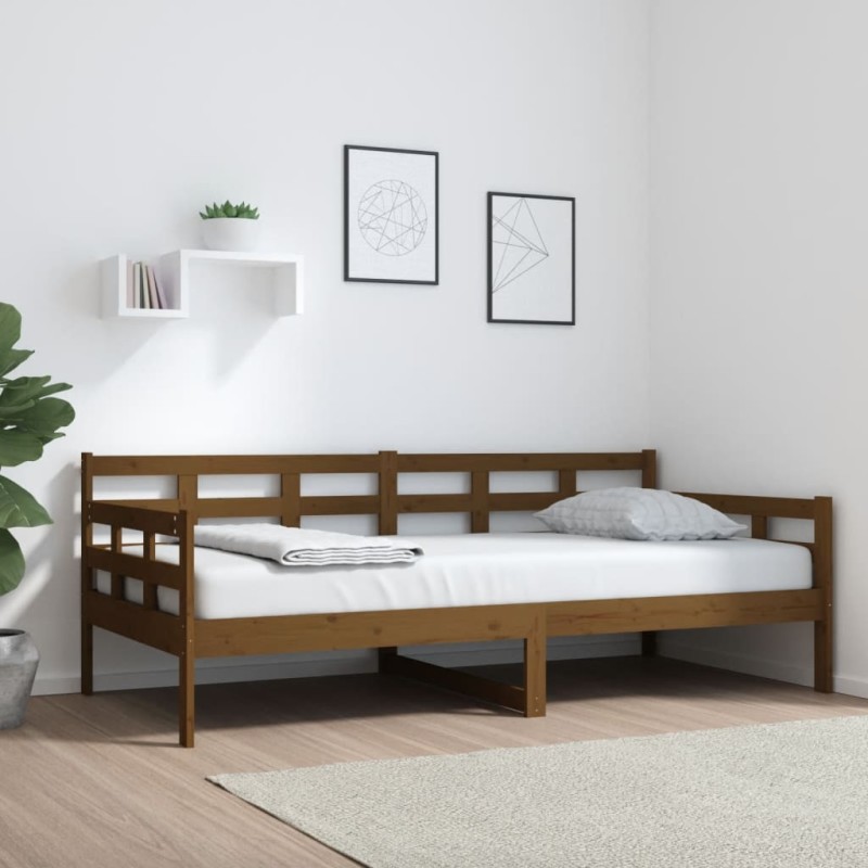 vidaXL Sofá cama de madera maciza de pino marrón miel 90x190 cm vidaXL Sofá cama de madera maciza de pino marrón miel 90x190 cm