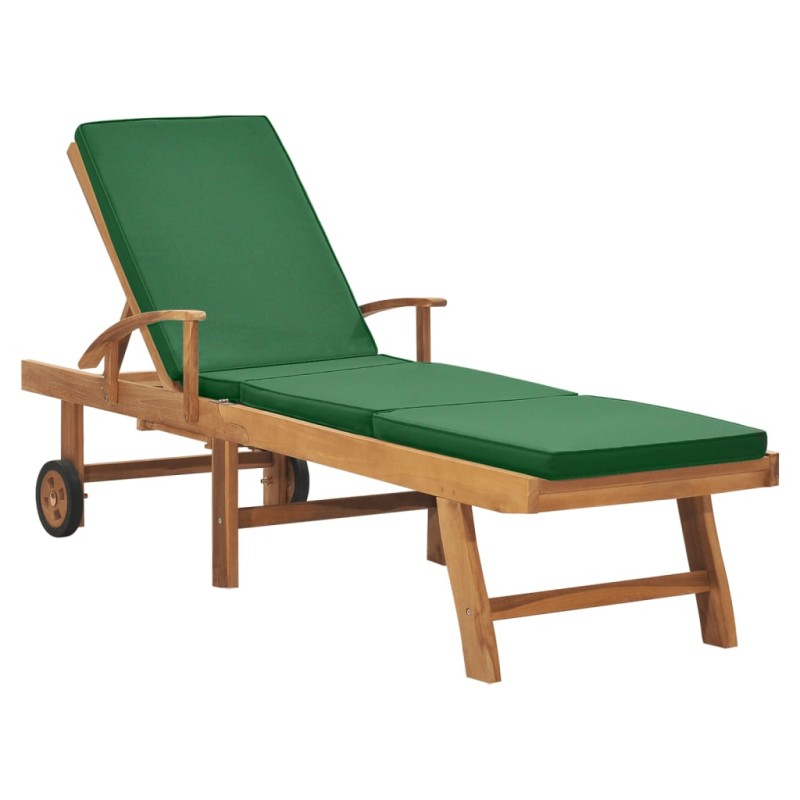 vidaXL Tumbona con cojín madera maciza de teca verde vidaXL Tumbona con cojín madera maciza de teca verde