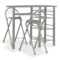 vidaXL Mesa y taburetes de cocina con estantes de madera y acero gris vidaXL Mesa y taburetes de cocina con estantes de madera y acero gris