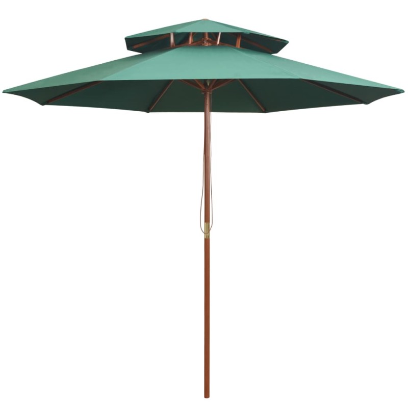 vidaXL Sombrilla de dos pisos 270x270 cm con palo de madera verde vidaXL Sombrilla de dos pisos 270x270 cm con palo de madera verde