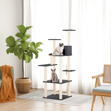 vidaXL Rascador para gatos con postes de sisal gris oscuro 153 cm
