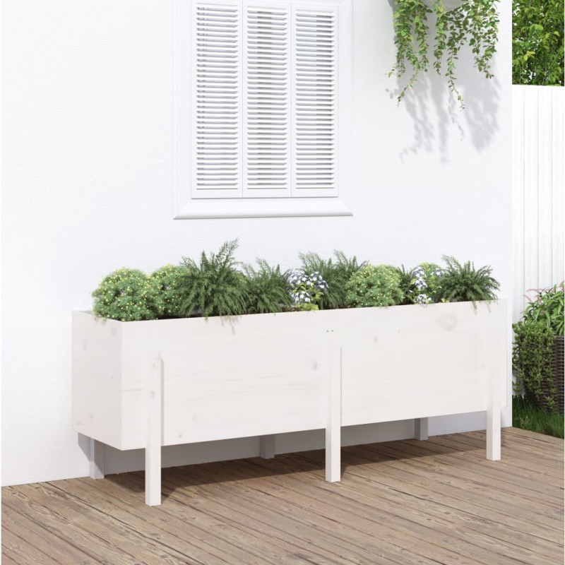 vidaXL Arriate elevado de jardín madera maciza pino blanco 160x50x57cm vidaXL Arriate elevado de jardín madera maciza pino blanco 160x50x57cm