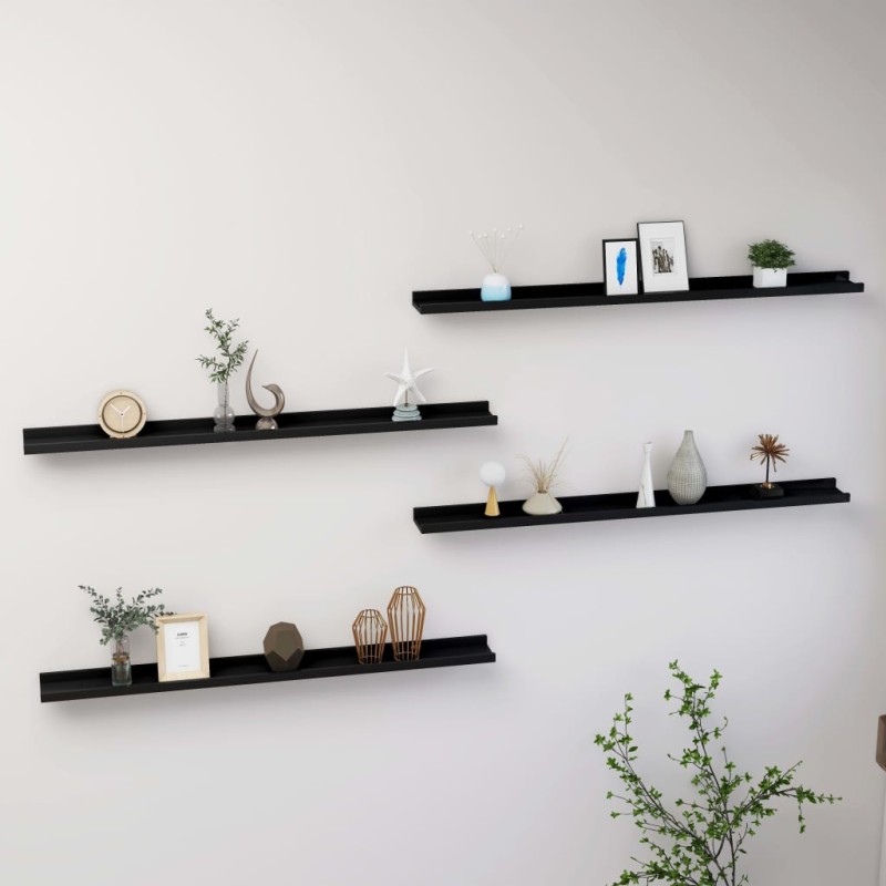 vidaXL Estantes de pared 4 unidades negro 100x9x3 cm vidaXL Estantes de pared 4 unidades negro 100x9x3 cm