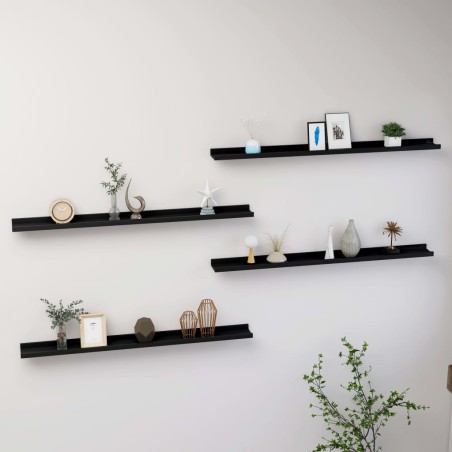 vidaXL Estantes de pared 4 unidades negro 100x9x3 cm