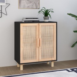 vidaXL Aparador negro madera pino maciza y ratán natural 60x30x70 cm