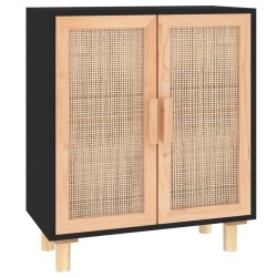 vidaXL Aparador negro madera pino maciza y ratán natural 60x30x70 cm