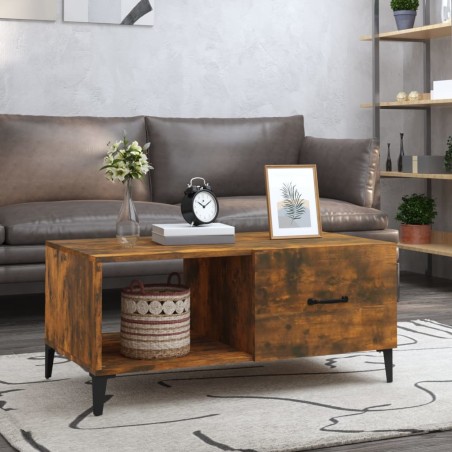 vidaXL Mesa de centro madera contrachapada roble ahumado 90x50x40 cm