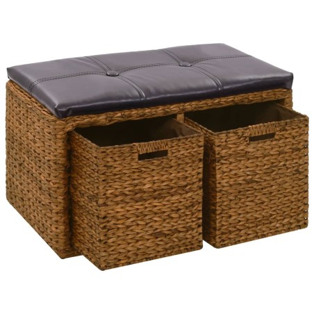 vidaXL Banco con 2 cestas hierba marina 71x40x42 cm marrón