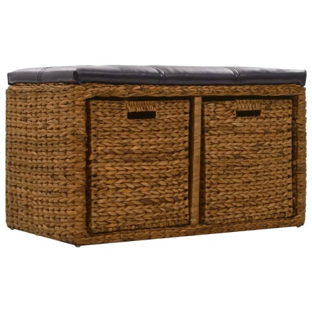 vidaXL Banco con 2 cestas hierba marina 71x40x42 cm marrón