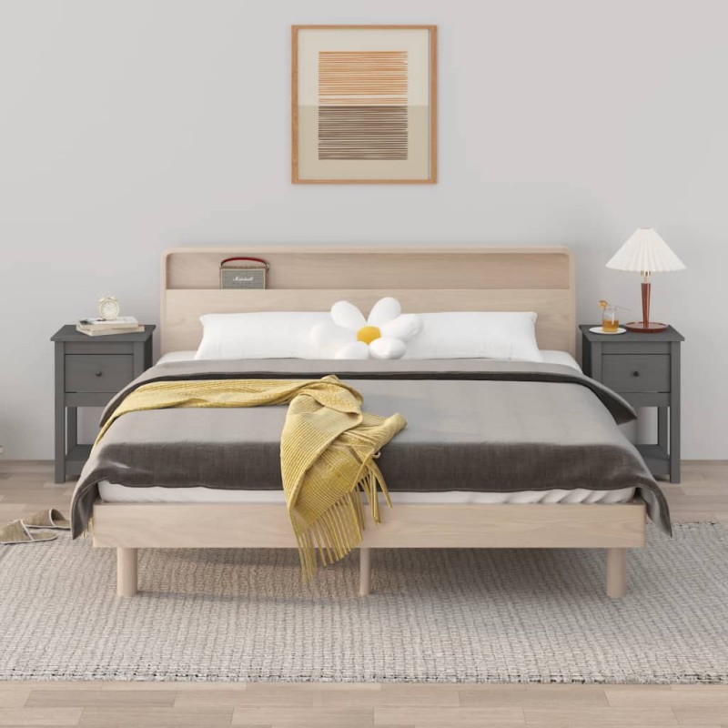 vidaXL Mesitas de noche 2 uds madera maciza de pino gris 40x35x61,5 cm