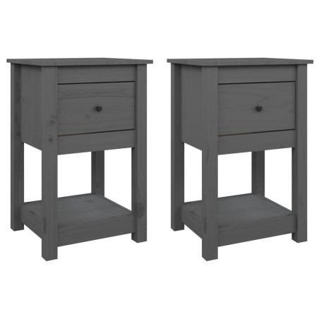 vidaXL Mesitas de noche 2 uds madera maciza de pino gris 40x35x61,5 cm