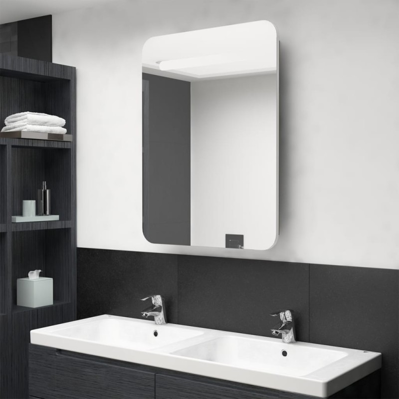 vidaXL Armario de baño con espejo y LED blanco y roble 60x11x80 cm vidaXL Armario de baño con espejo y LED blanco y roble 60x11x80 cm