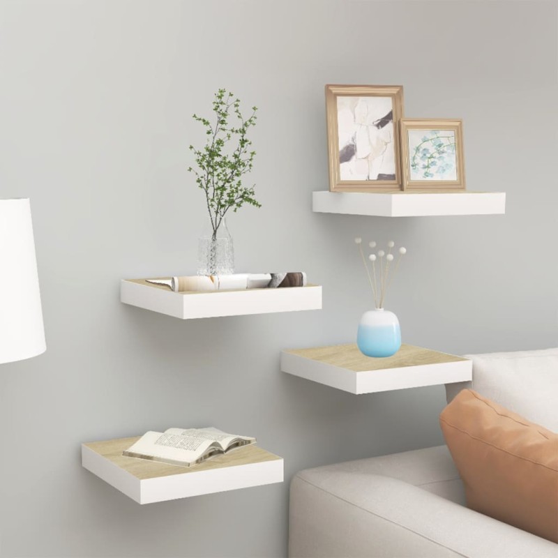 vidaXL Estante flotante pared 4 uds MDF roble y blanco 23x23,5x3,8 cm vidaXL Estante flotante pared 4 uds MDF roble y blanco 23x23,5x3,8 cm