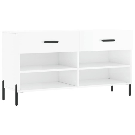vidaXL Banco zapatero madera de ingeniería blanco brillo 102x35x55 cm