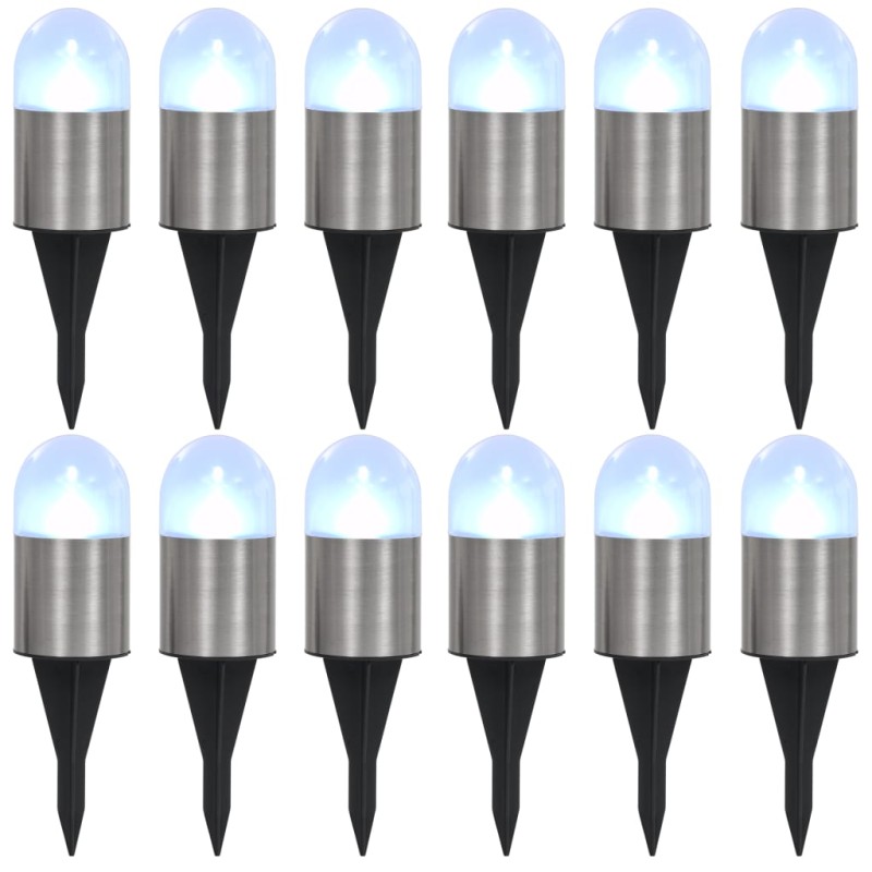 vidaXL Lámparas solares de suelo 12 unidades luces LED blanco vidaXL Lámparas solares de suelo 12 unidades luces LED blanco
