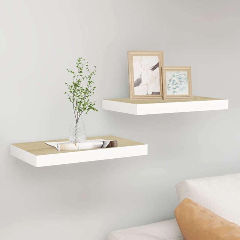 vidaXL Estante flotante de pared 2 uds MDF roble y blanco 50x23x3,8 cm vidaXL Estante flotante de pared 2 uds MDF roble y blanco 50x23x3,8 cm