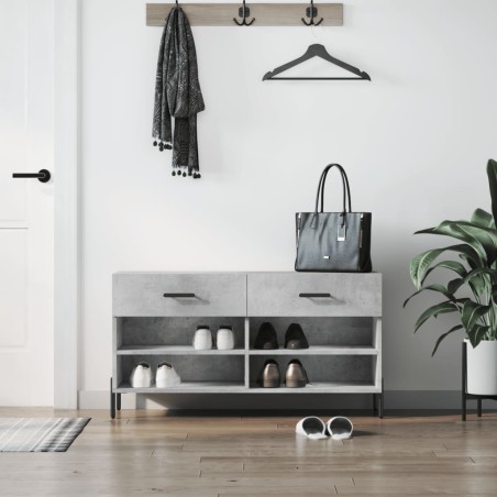 vidaXL Banco zapatero madera de ingeniería gris hormigón 102x35x55 cm