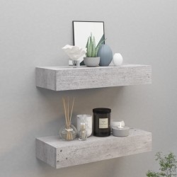 vidaXL Estante de pared con cajón 2 uds MDF gris hormigón 60x23,5x10cm