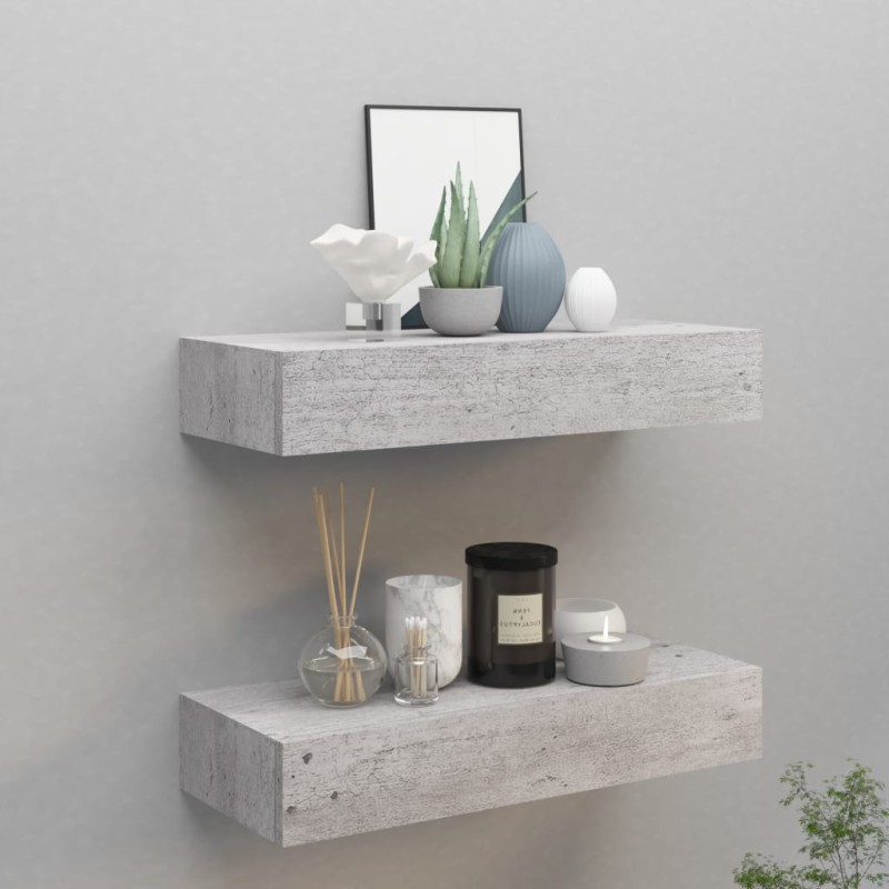 vidaXL Estante de pared con cajón 2 uds MDF gris hormigón 60x23,5x10cm