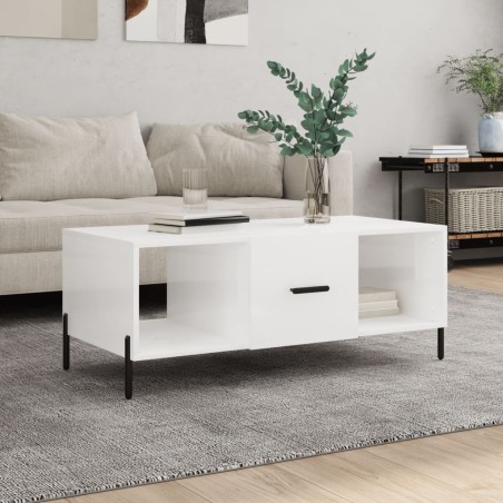 vidaXL Mesa de centro madera contrachapada blanco brillo 102x50x40 cm