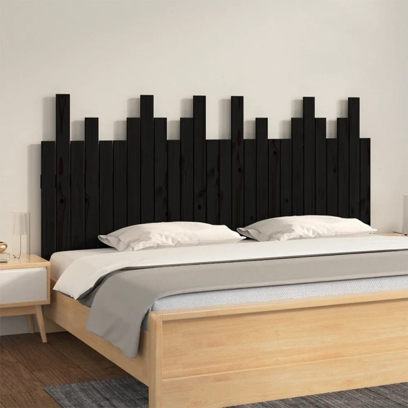 vidaXL Cabecero de cama de pared madera maciza pino negro 166x3x80 cm vidaXL Cabecero de cama de pared madera maciza pino negro 166x3x80 cm