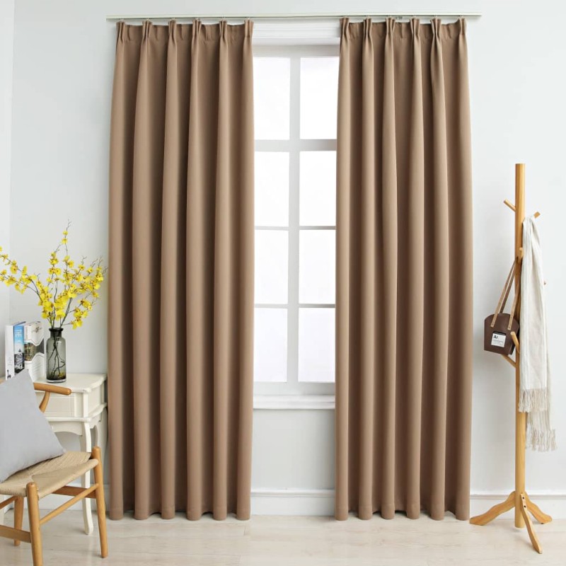 vidaXL Cortinas opacas con ganchos 2 piezas gris topo 140x175 cm vidaXL Cortinas opacas con ganchos 2 piezas gris topo 140x175 cm