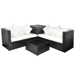 vidaXL Set de muebles de jardín 4 pzas y cojines ratán sintético negro