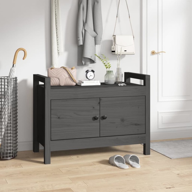 vidaXL Banco de recibidor madera maciza de pino gris 80x40x60 cm vidaXL Banco de recibidor madera maciza de pino gris 80x40x60 cm