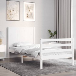 vidaXL Estructura de cama con cabecero madera maciza blanco 100x200 cm