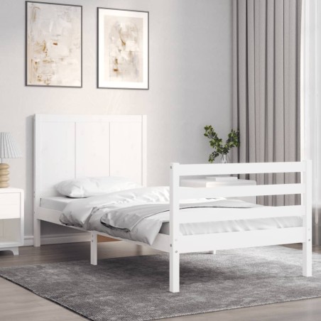 vidaXL Estructura de cama con cabecero madera maciza blanco 100x200 cm