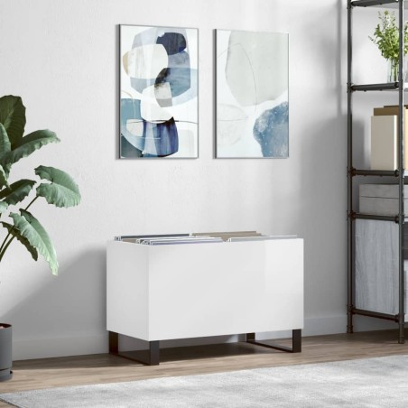 vidaXL Mueble discos madera contrachapada blanco brillo 74,5x38x48 cm