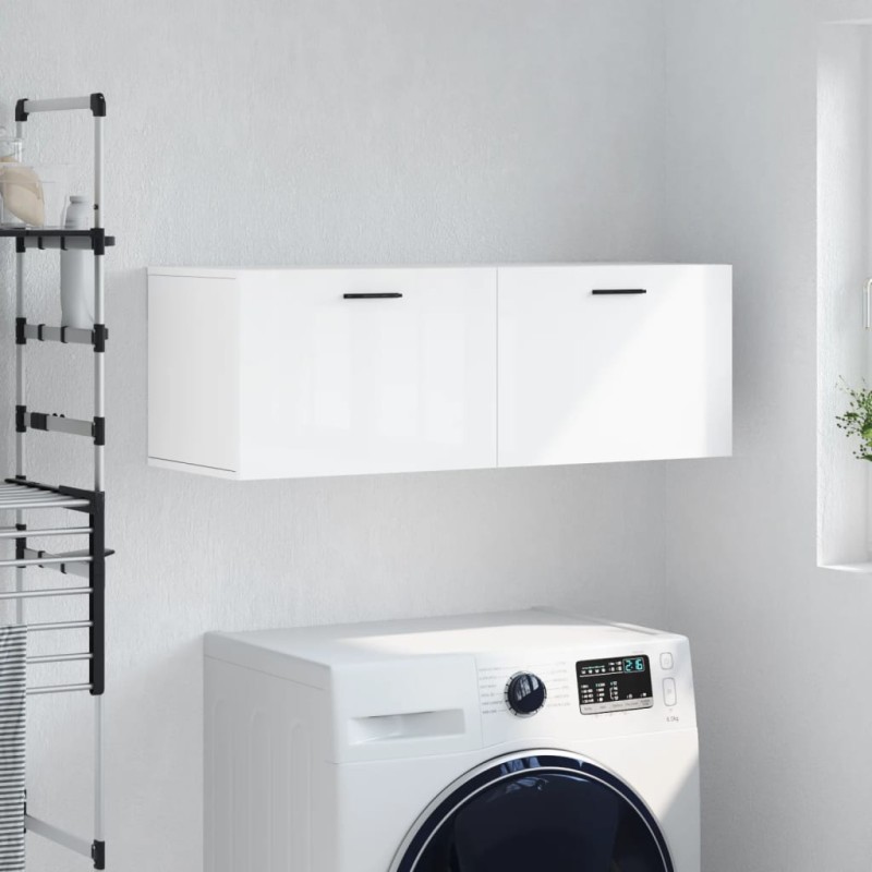 vidaXL Armario de pared madera ingeniería blanco brillo 100x36,5x35 cm vidaXL Armario de pared madera ingeniería blanco brillo 100x36,5x35 cm