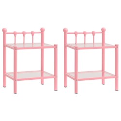 vidaXL Mesitas de noche 2 unidades metal y vidrio rosa y transparente