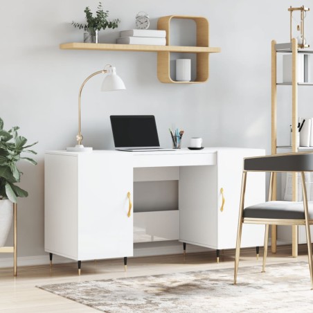 vidaXL Escritorio madera contrachapada blanco brillante 140x50x75 cm