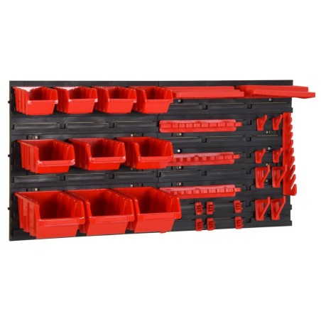 vidaXL Set estantes taller 35 pzas polipropileno rojo y negro 77x39 cm
