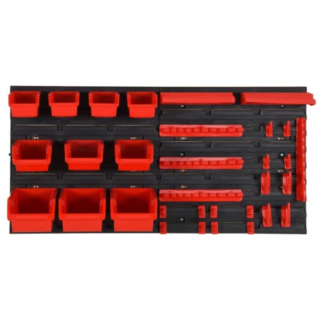 vidaXL Set estantes taller 35 pzas polipropileno rojo y negro 77x39 cm