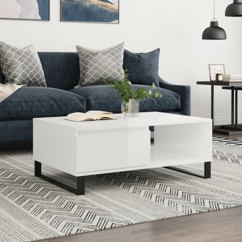 vidaXL Mesa de centro madera de ingeniería blanco brillo 90x60x35 cm