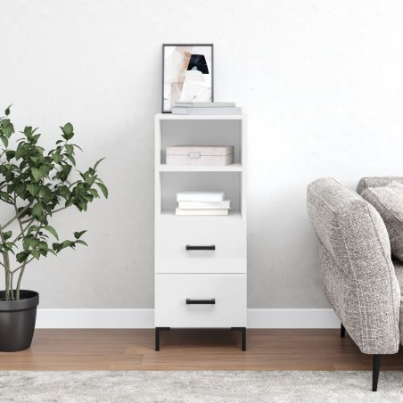 vidaXL Aparador de madera contrachapada blanco brillante 34,5x34x90 cm