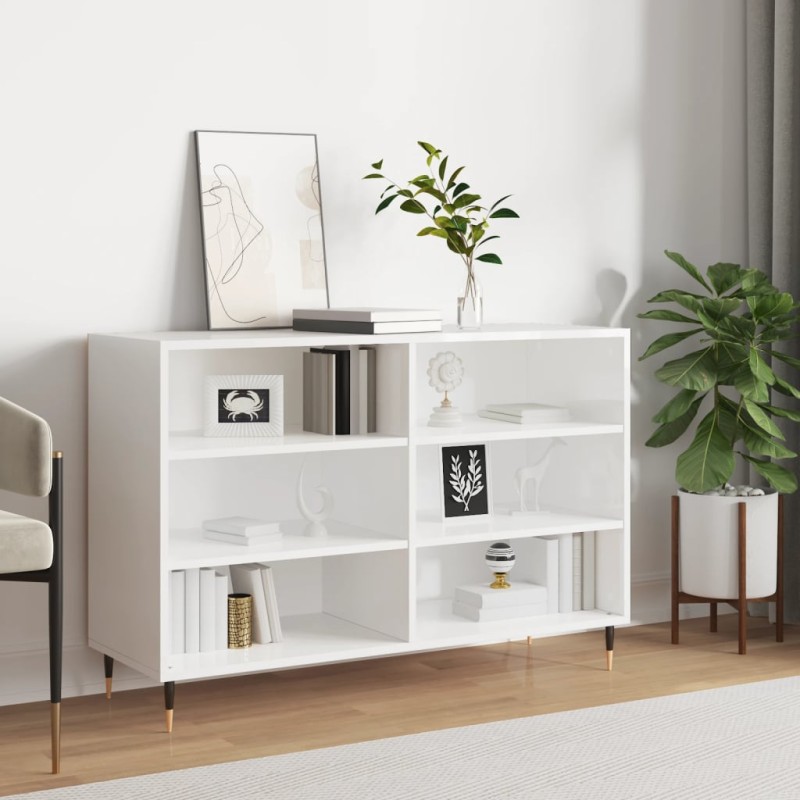 vidaXL Aparador de madera contrachapada blanco brillo 103,5x35x70 cm vidaXL Aparador de madera contrachapada blanco brillo 103,5x35x70 cm