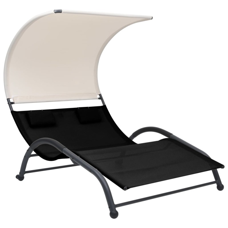 vidaXL Tumbona doble con toldo textilene negro vidaXL Tumbona doble con toldo textilene negro