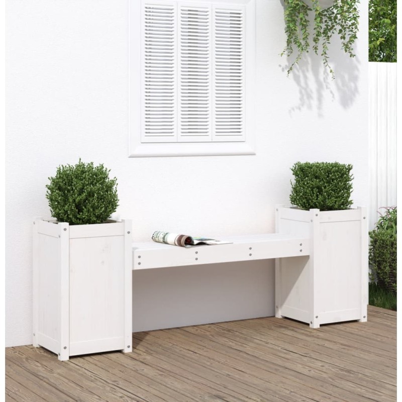 vidaXL Banco con jardineras madera maciza de pino blanco 180x36x63 cm vidaXL Banco con jardineras madera maciza de pino blanco 180x36x63 cm