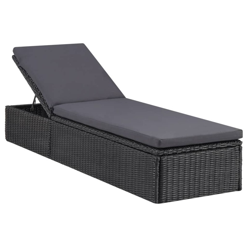 vidaXL Tumbona de ratán sintético negra y gris oscuro vidaXL Tumbona de ratán sintético negra y gris oscuro